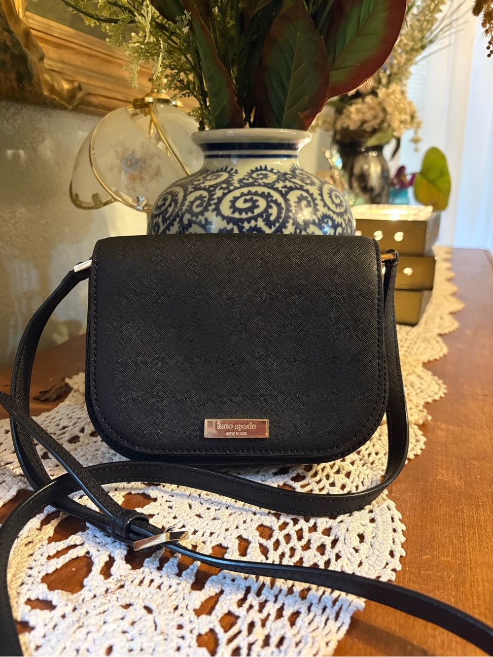 Kate Spade Carsen Newbury Lane Mini Black Saffiano Leather Satchel Crossbody Bag